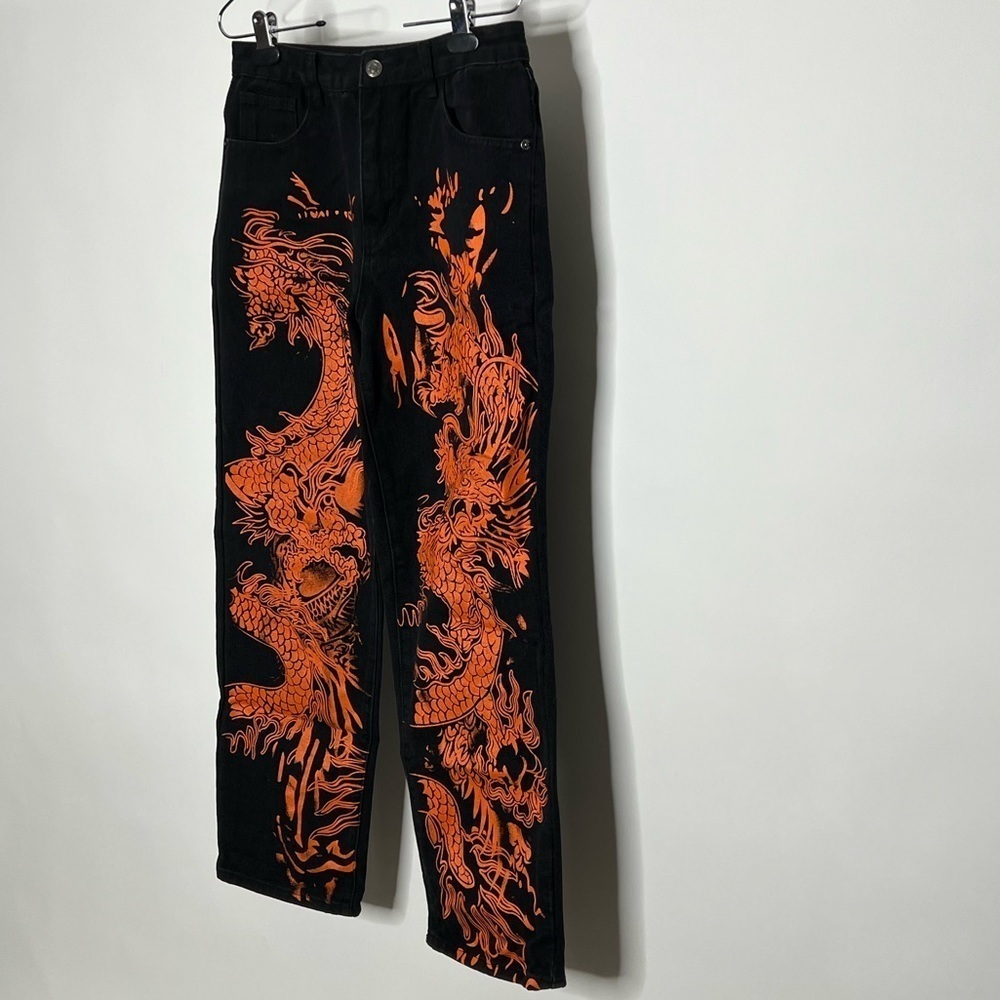 Shein High Waisted Chinese Dragon Jeans - Picture 3 of 10